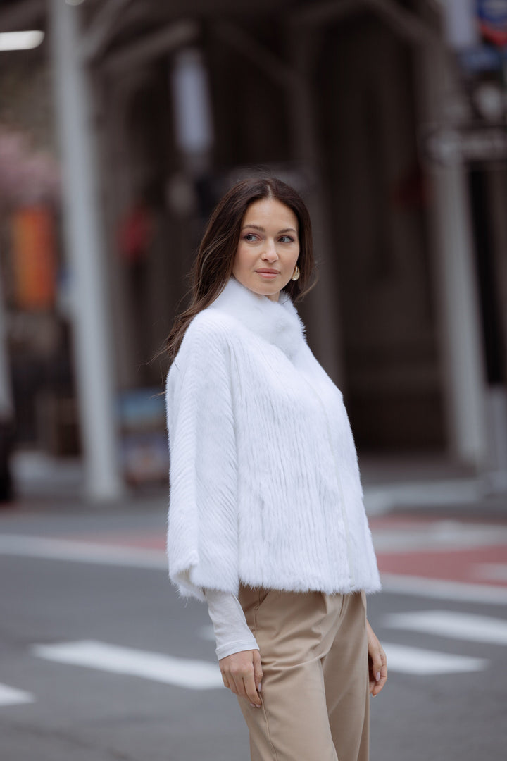 Mink High Neck Jacket In White