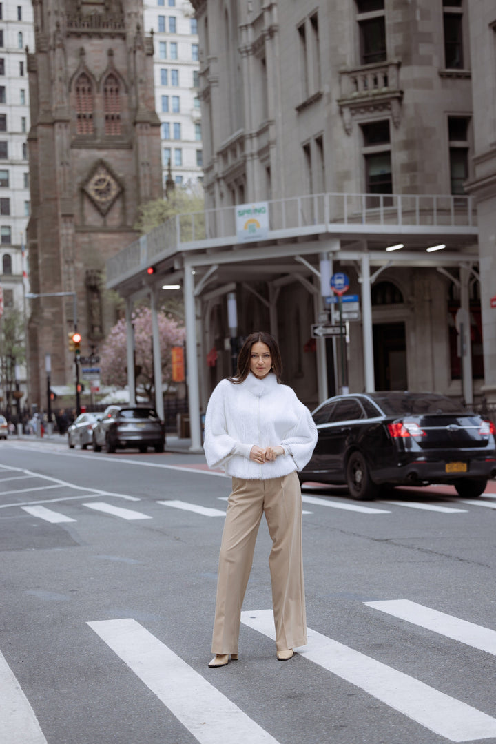 Mink High Neck Jacket In White