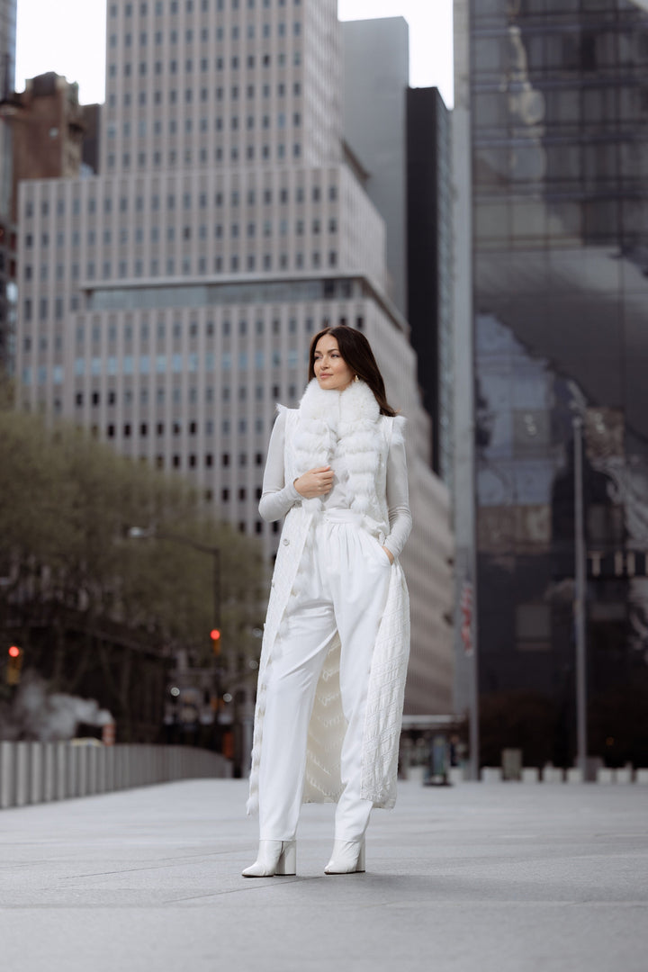 Silk Reversible Long Fur Vest in Arctic White