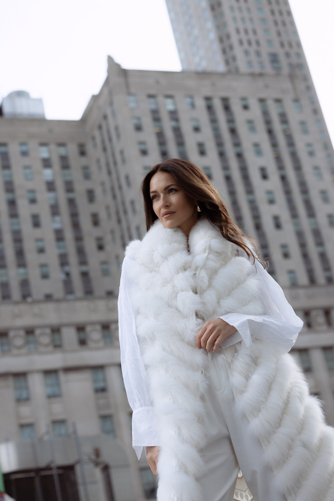 Silk Reversible Long Fur Vest in Arctic White