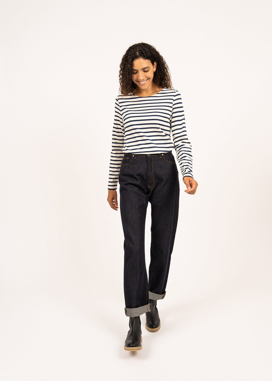 MINQUIDAME - Breton Striped Shirt with Long Sleeve (ECRU / NAVY)