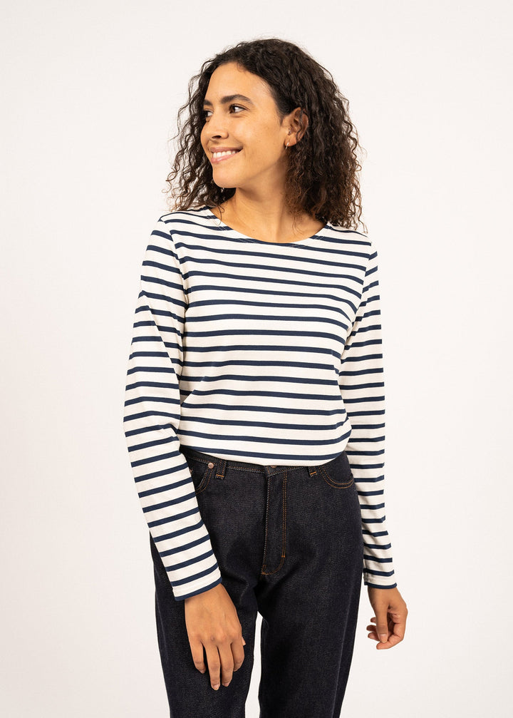 MINQUIDAME - Breton Striped Shirt with Long Sleeve (ECRU / NAVY)