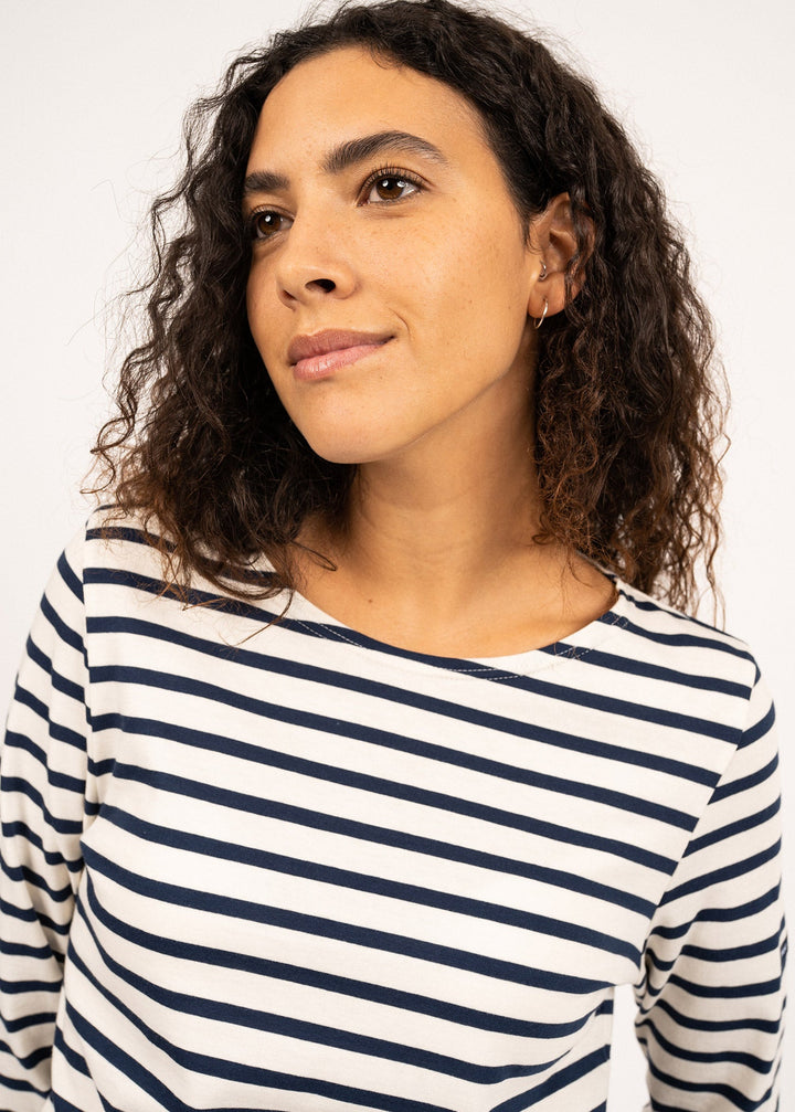 MINQUIDAME - Breton Striped Shirt with Long Sleeve (ECRU / NAVY)