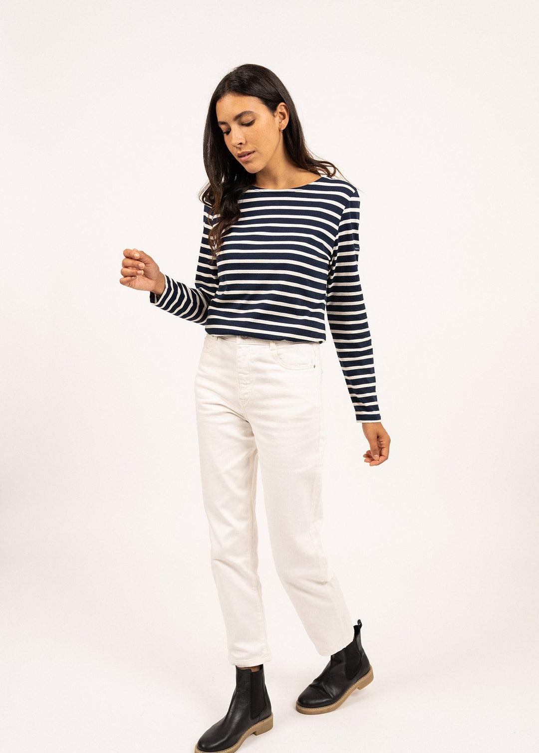 MINQUIDAME - Breton Striped Shirt with Long Sleeve (NAVY / ECRU)