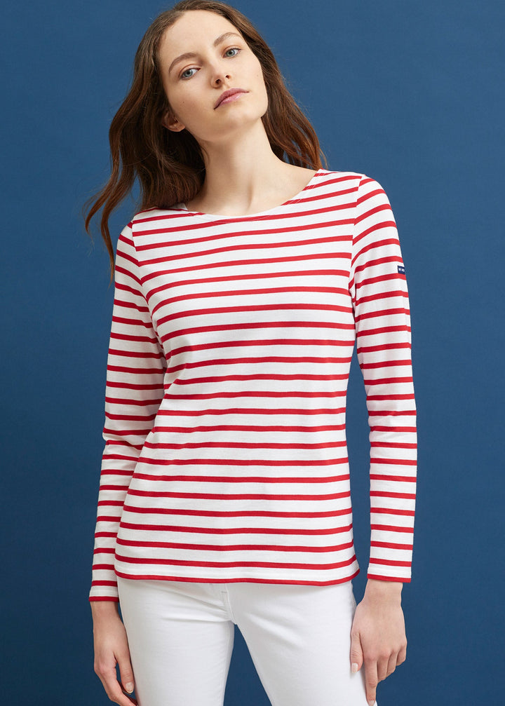 MINQUIDAME - Breton Striped Shirt with Long Sleeve (WHITE / RED)