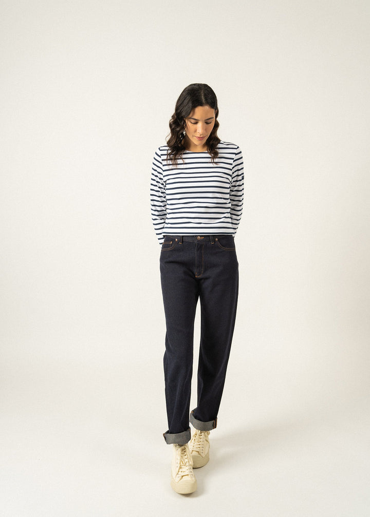MINQUIDAME - Breton Striped Shirt with Long Sleeve (WHITE / NAVY)
