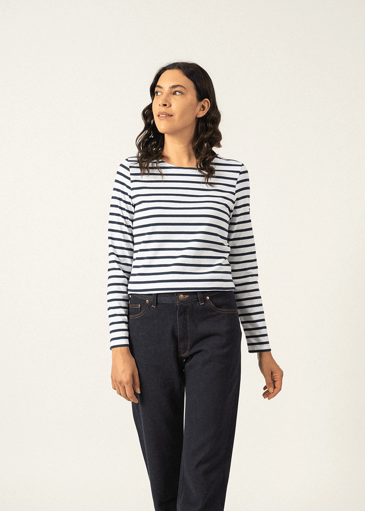 MINQUIDAME - Breton Striped Shirt with Long Sleeve (WHITE / NAVY)