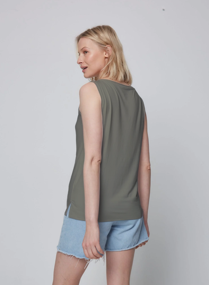 Soft Touch Semi Relaxed Boatneck Tank - Kaki Army