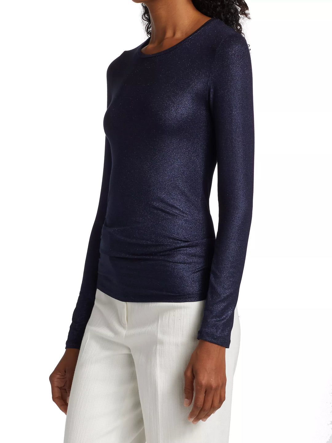 Soft Touch Metallic Long Sleeve Crewneck - Metallic Navy