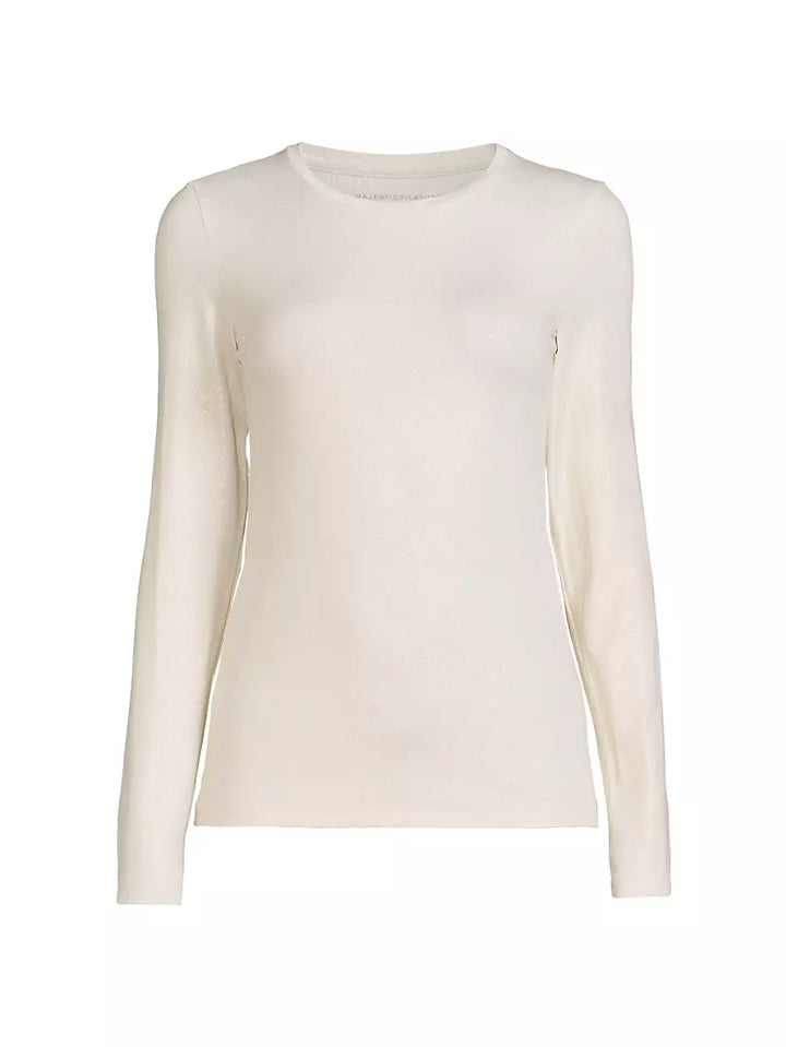 Soft Touch Metallic Long Sleeve Crewneck - Blanc