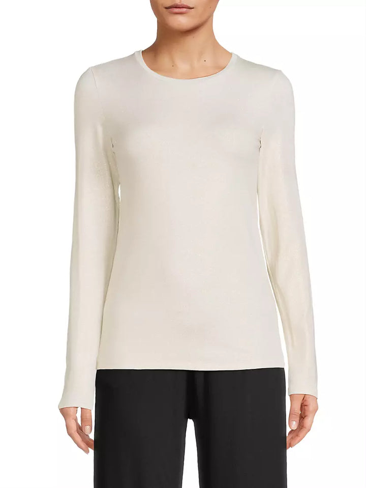 Soft Touch Metallic Long Sleeve Crewneck - Blanc