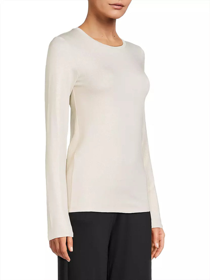 Soft Touch Metallic Long Sleeve Crewneck - Blanc