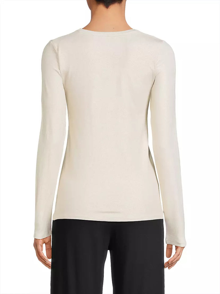 Soft Touch Metallic Long Sleeve Crewneck - Blanc