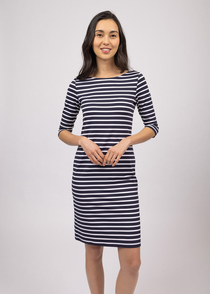 PROPRIANO - Form-Fitting Nautical Stripe Dress (NAVY / WHITE)