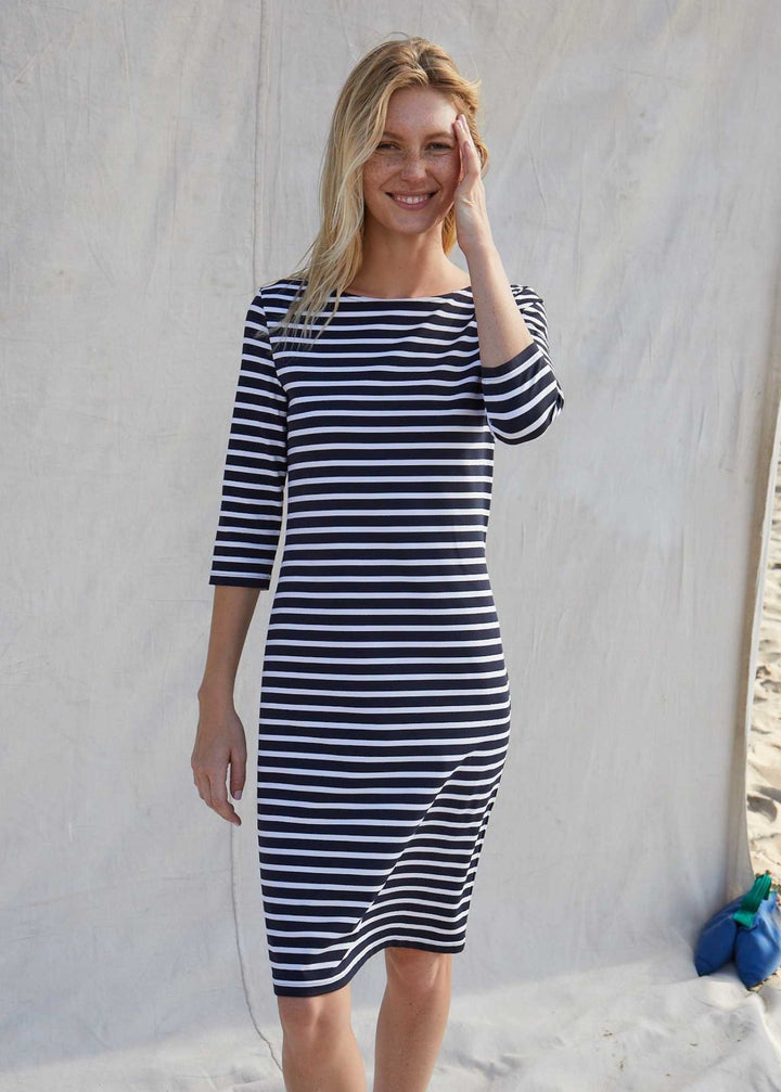 PROPRIANO - Form-Fitting Nautical Stripe Dress (NAVY / WHITE)