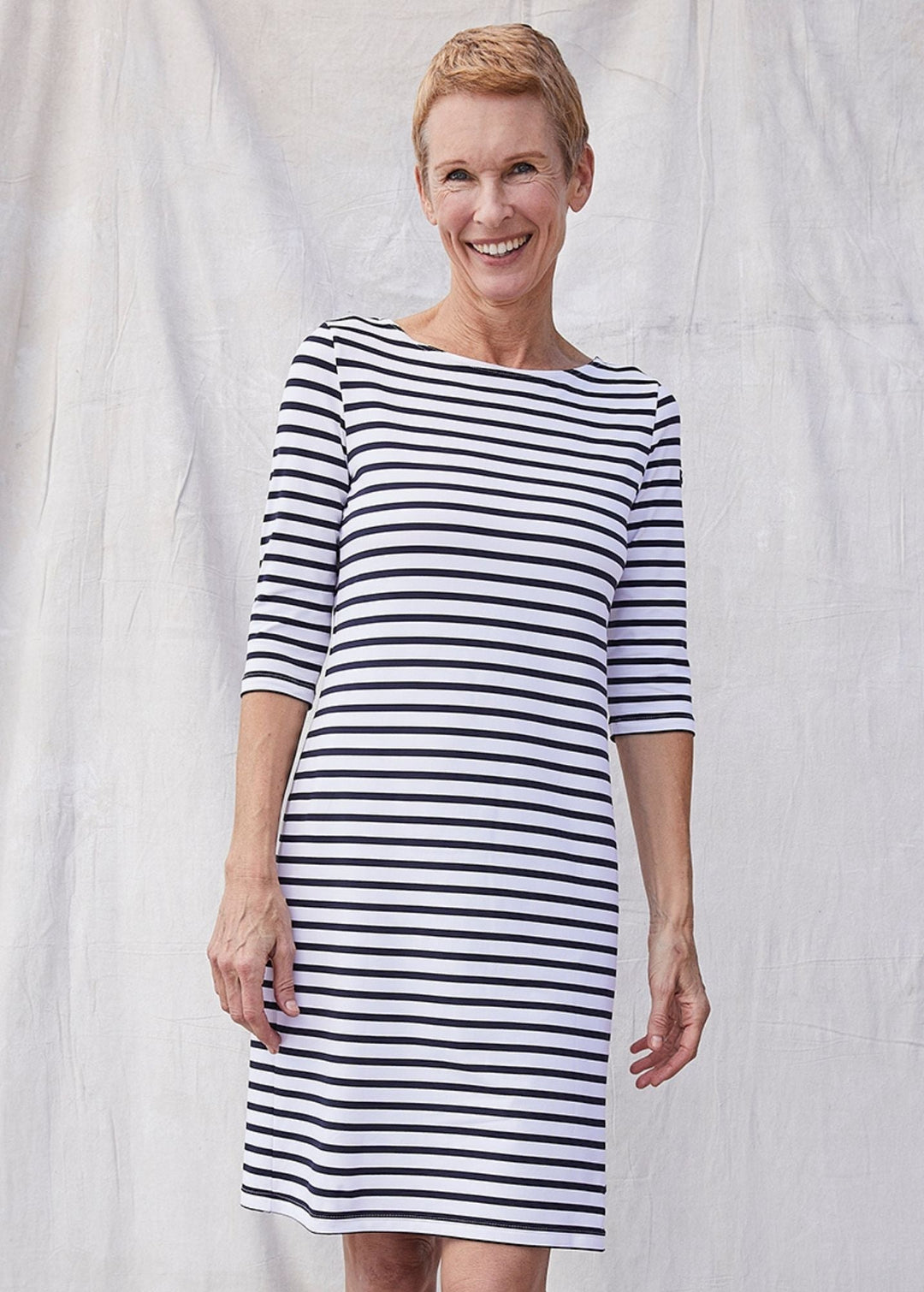 PROPRIANO - Form-Fitting Nautical Stripe Dress (WHITE / NAVY)