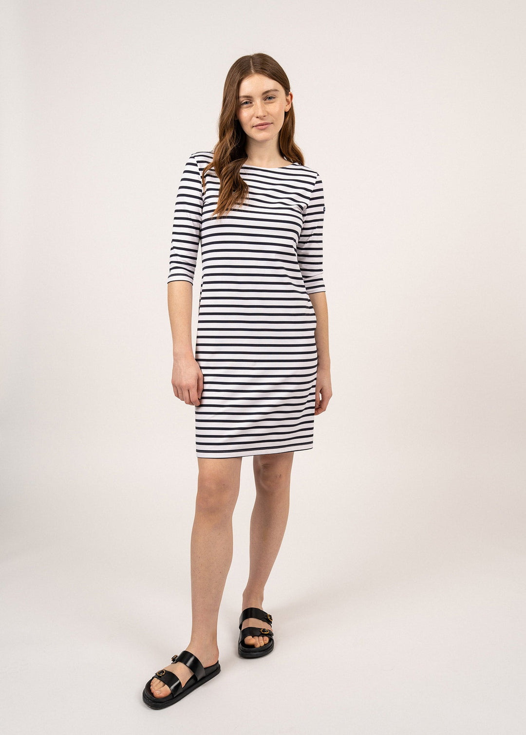 PROPRIANO - Form-Fitting Nautical Stripe Dress (WHITE / NAVY)