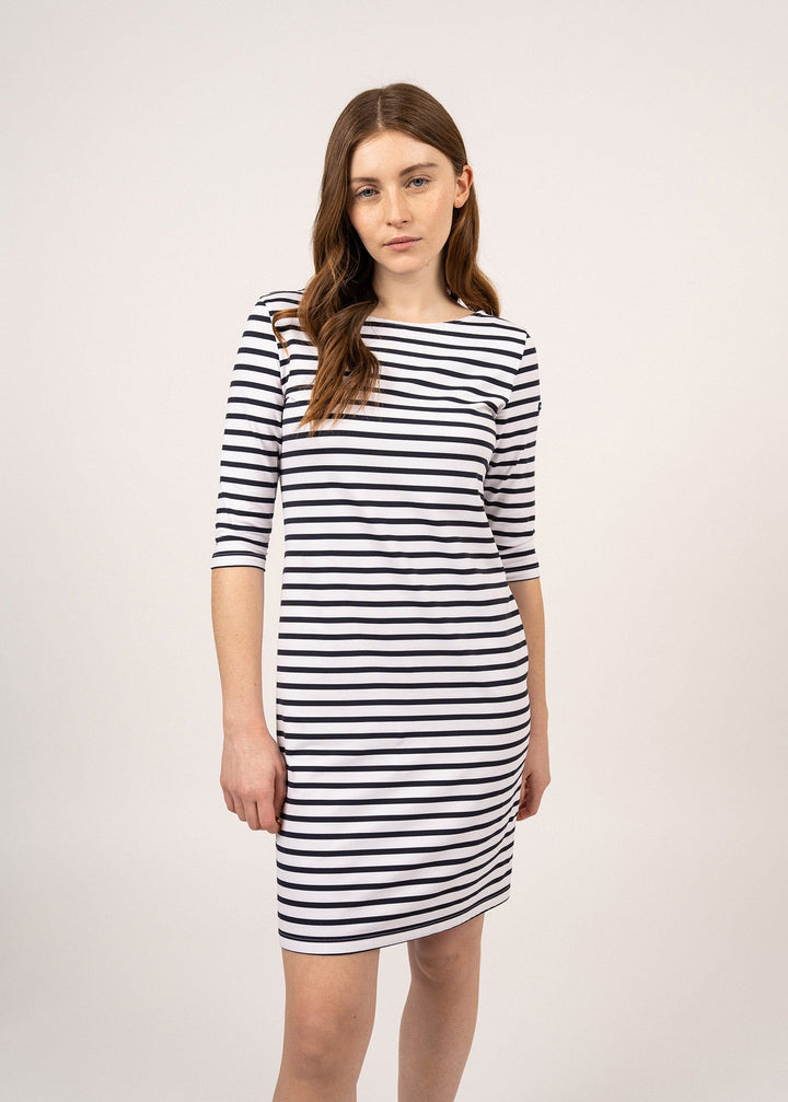 PROPRIANO - Form-Fitting Nautical Stripe Dress (WHITE / NAVY)