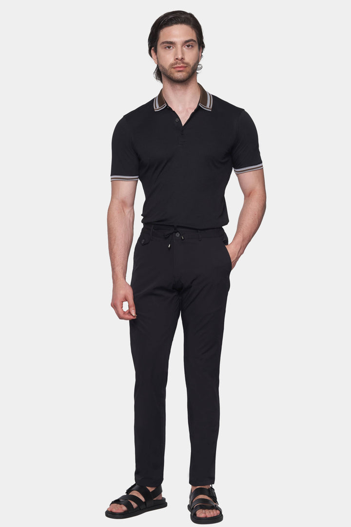 The Mercerized Cotton Polo (Black & Brown Accent)