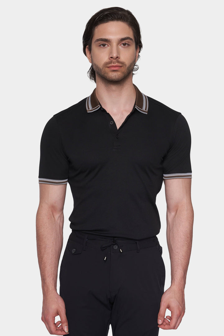 The Mercerized Cotton Polo (Black & Brown Accent)