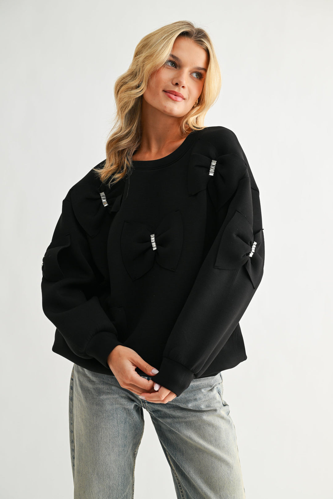 Fiora Stretch French Scuba Ribbon Bow Top