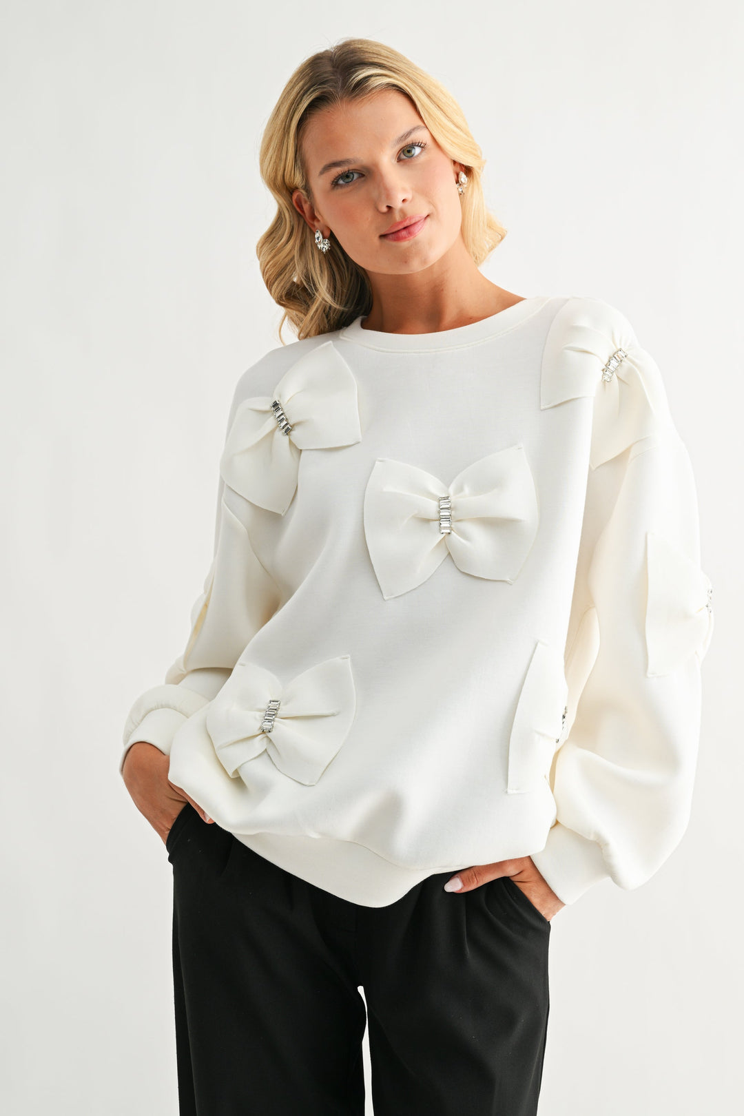 Fiora Stretch French Scuba Ribbon Bow Top