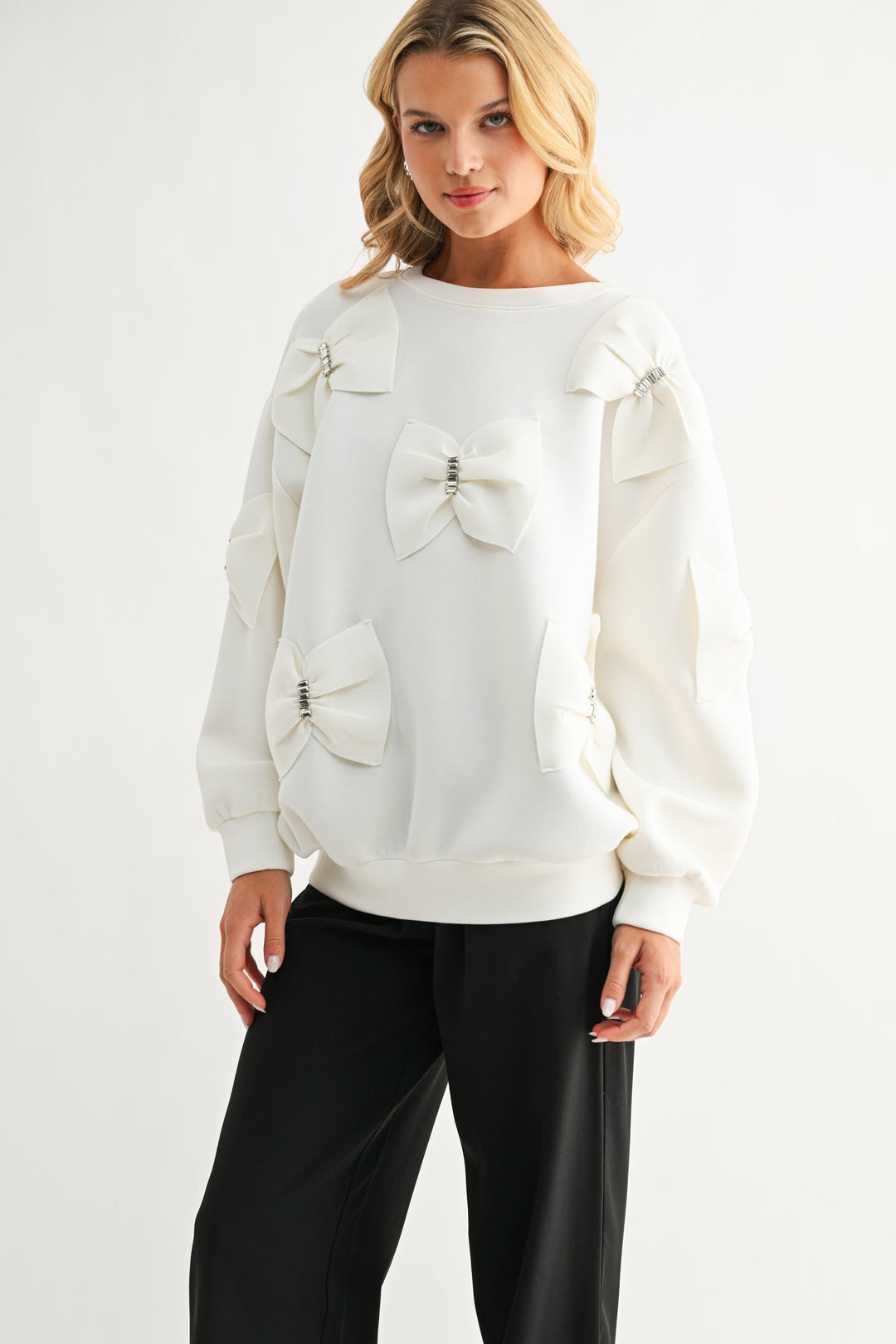 Fiora Stretch French Scuba Ribbon Bow Top