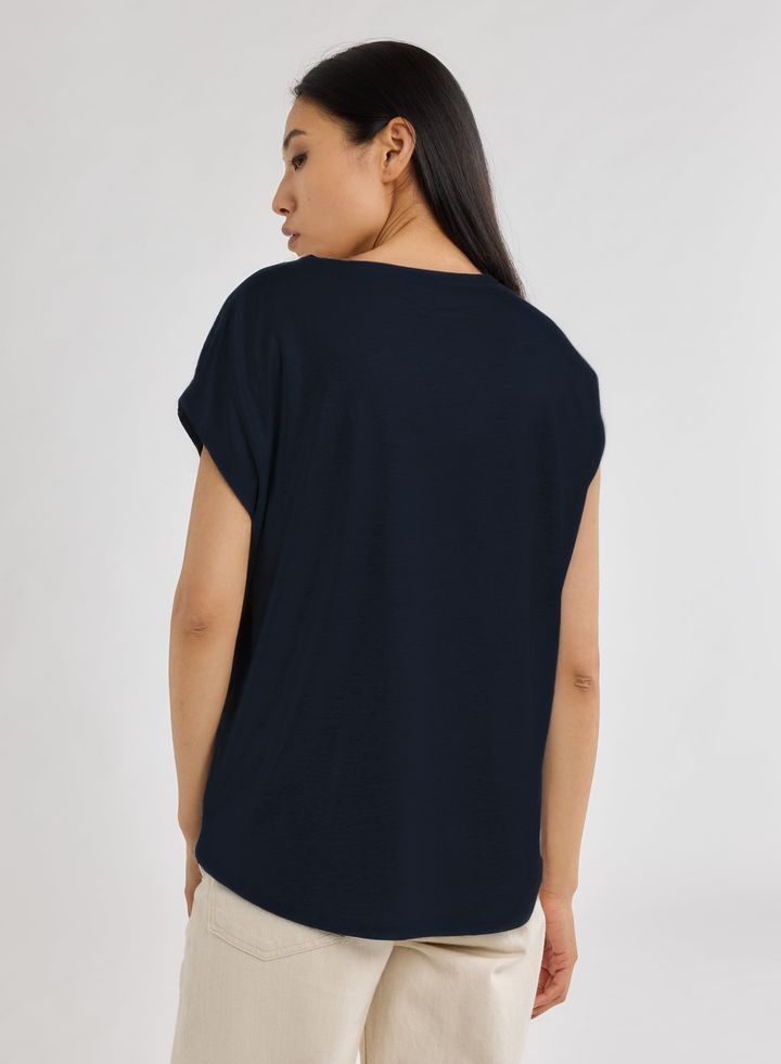 Linen Metallic Cap Sleeves - Marine