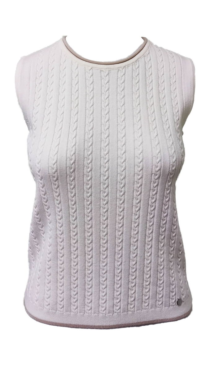 Kirsten Cable-Knit Top Tank Top, Winter White / Beige Melange