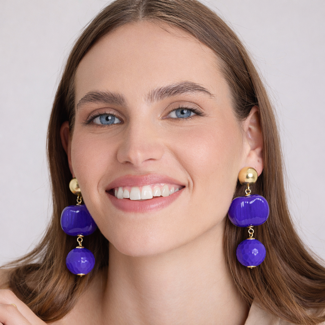 Analise Triple Purple Resin Drop Pierced Earrings