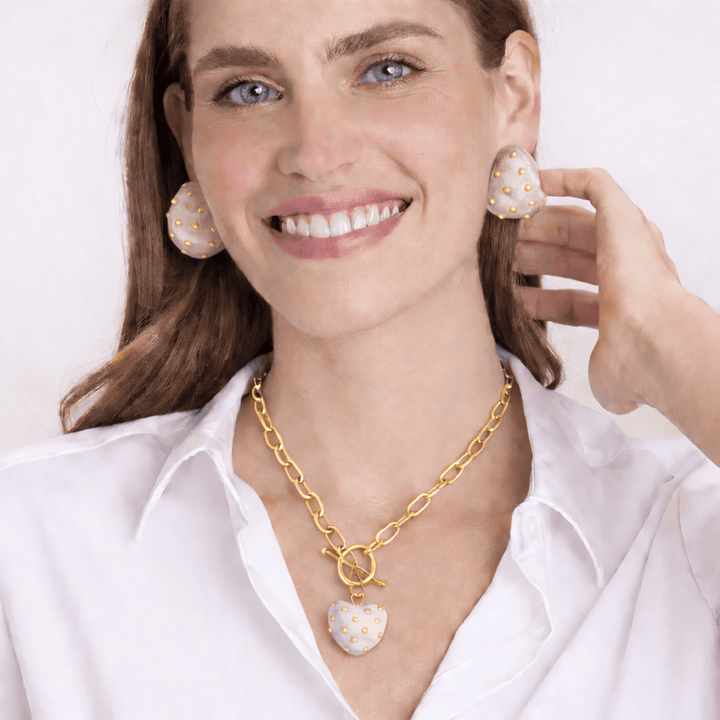 Celestine Mother Of Pearl Resin Heart Pendant