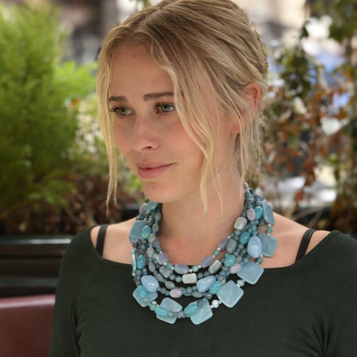 Otilia Multi Strand Shades Of Blue Resin Beads