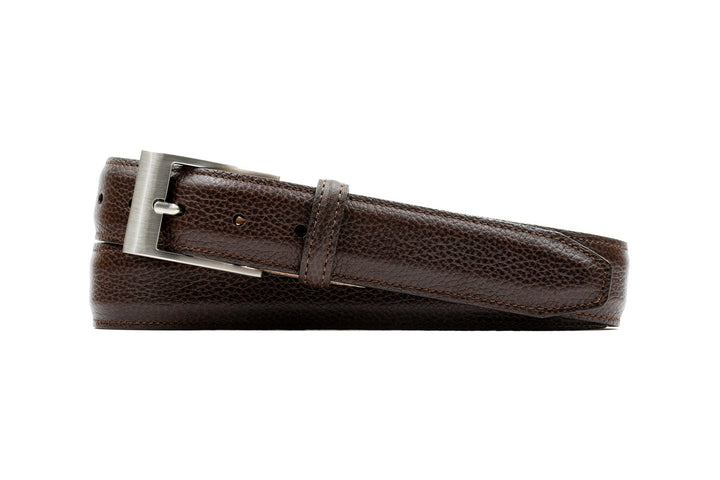 Martin Dingman Delaney 2-Buckle Scotch Grain Leather Belt, Dark Brown