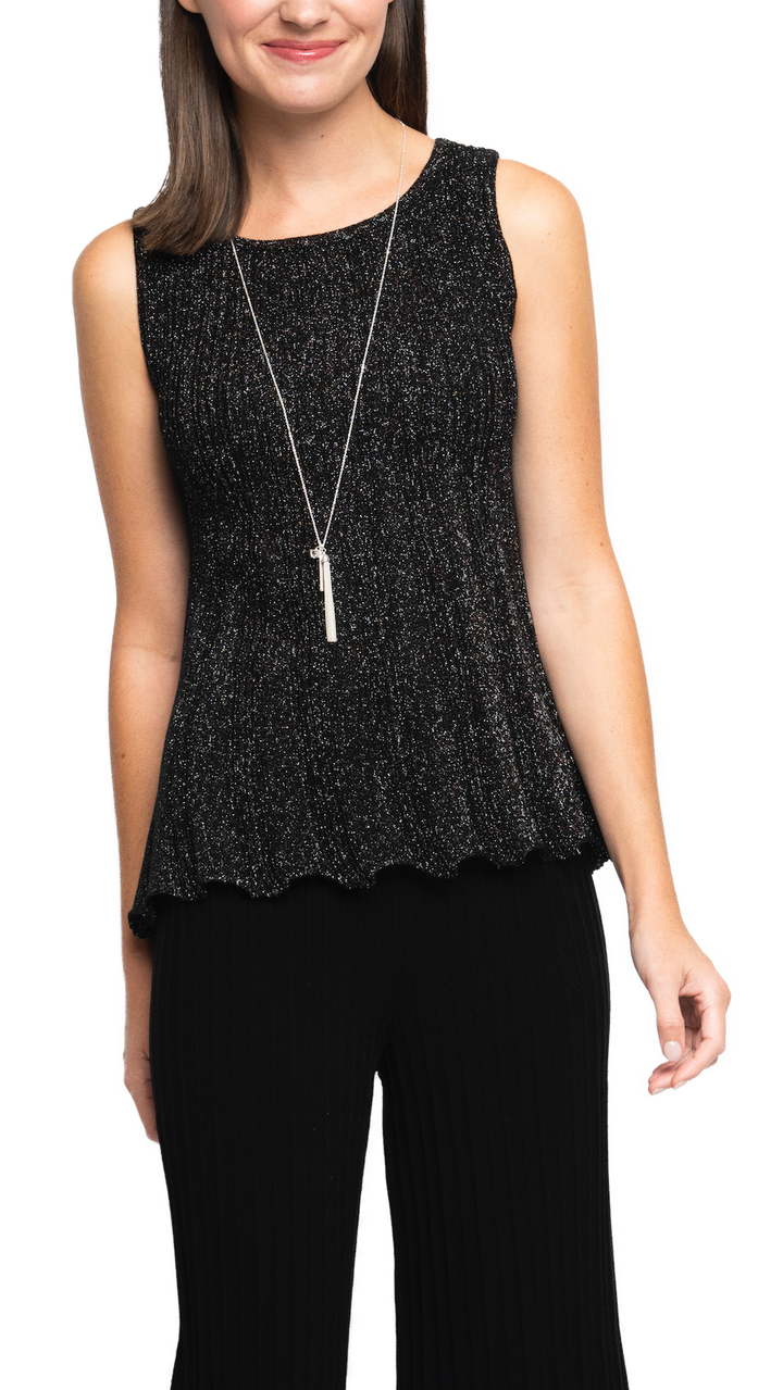 Molly Shimmer Sleeveless Pleated Swing Top; Black Shimmer