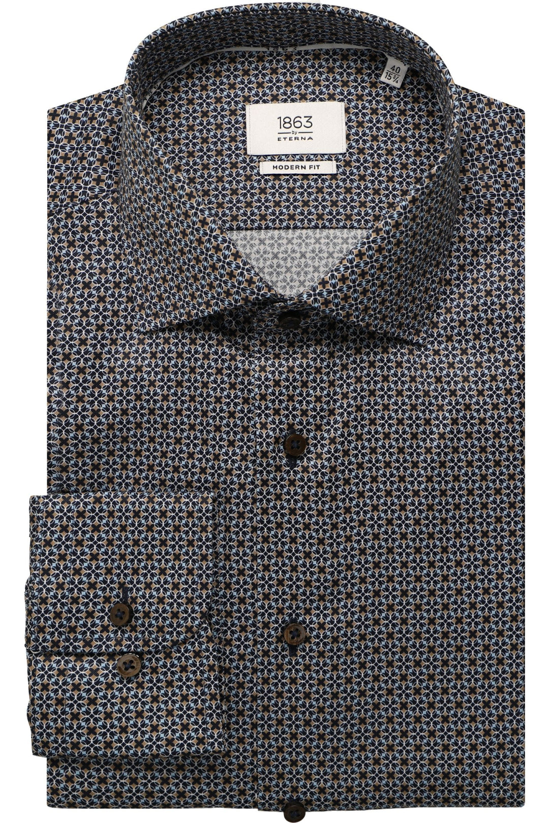 1863 by Eterna Modern Fit printed twill Kent collar shirt in navy - front