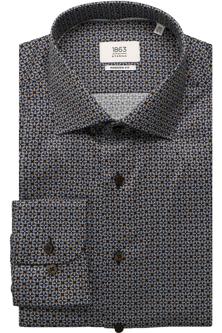 1863 by Eterna Modern Fit printed twill Kent collar shirt in navy - front