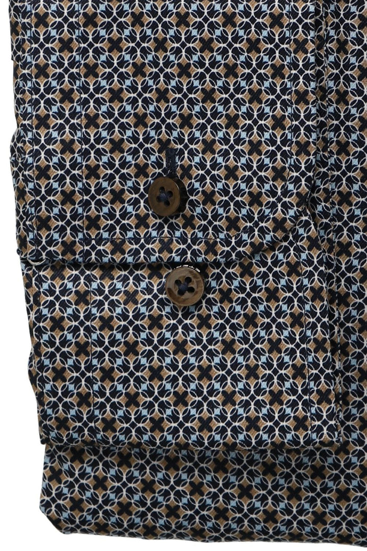 1863 by Eterna Modern Fit printed twill Kent collar shirt in navy - collar and cuff