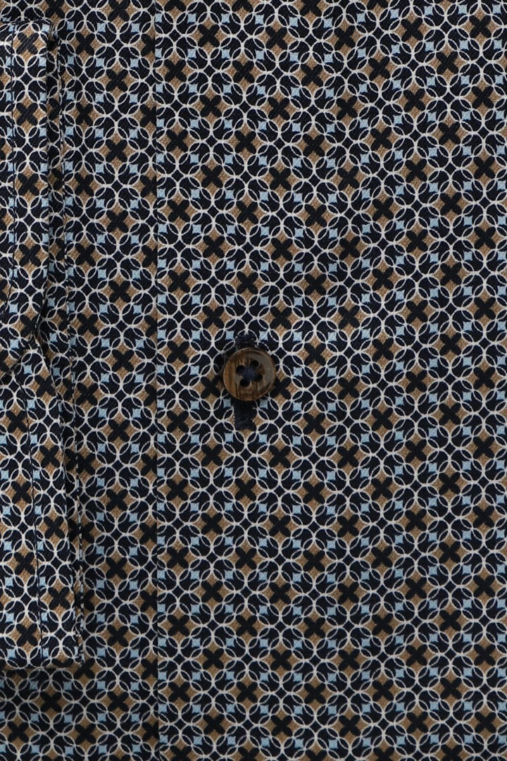 1863 by Eterna Modern Fit printed twill Kent collar shirt in navy - fabric close-up