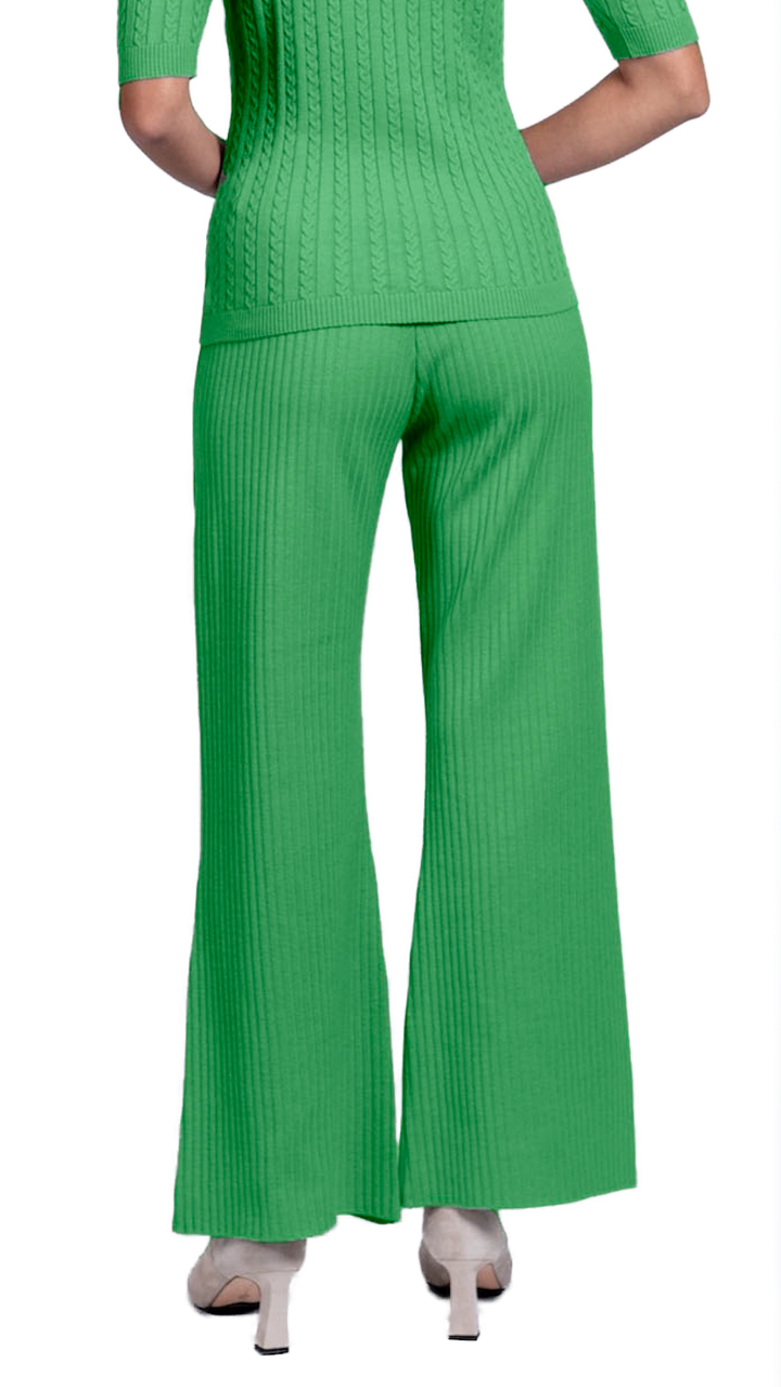 Camilla Rib-Knit Wide Leg Pants; Green