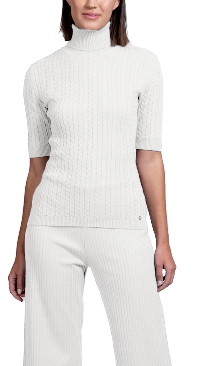 Sherri Short Sleeved Cable-Knit Turtleneck, Winter White