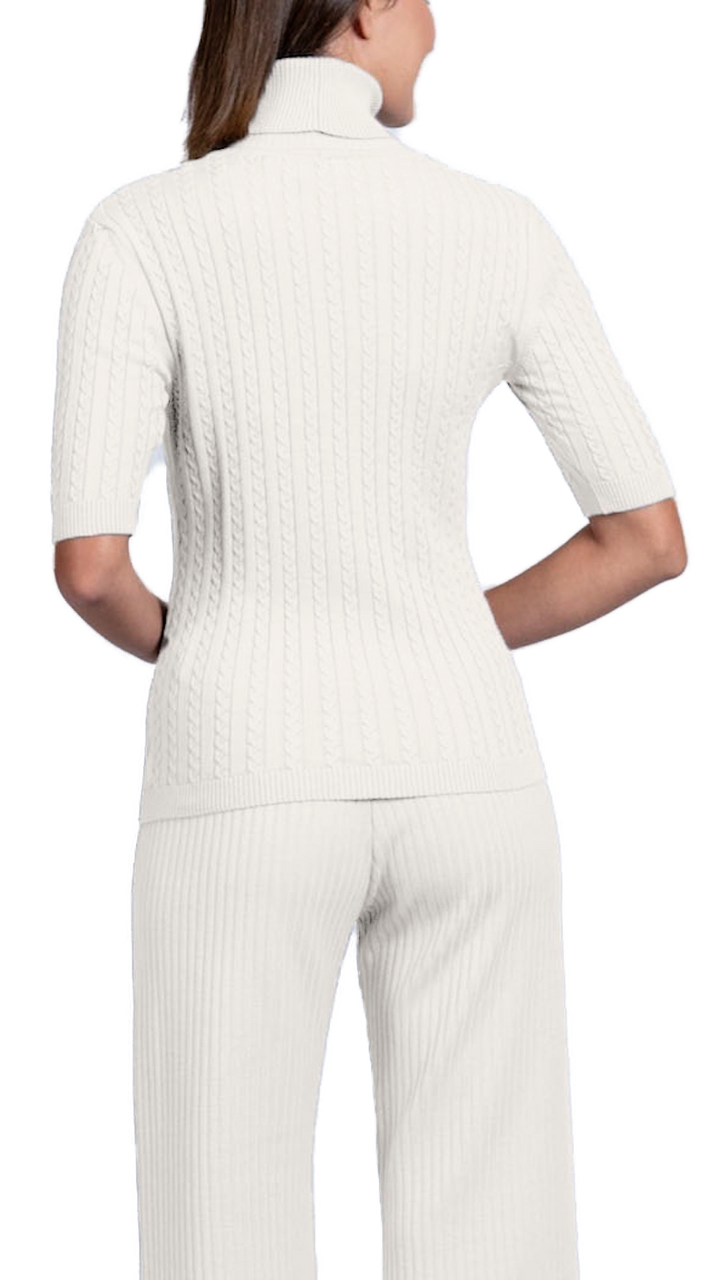 Sherri Short Sleeved Cable-Knit Turtleneck, Winter White