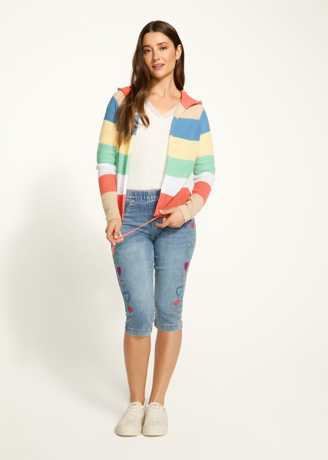 Striped Pointelle Hooded Cardigan - Parasol Stripe