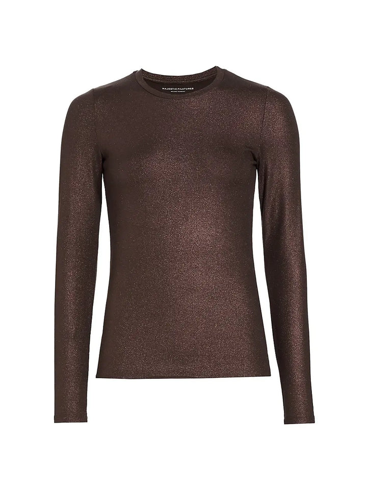 Soft Touch Metallic Long Sleeve Crewneck - Metal Aubergine