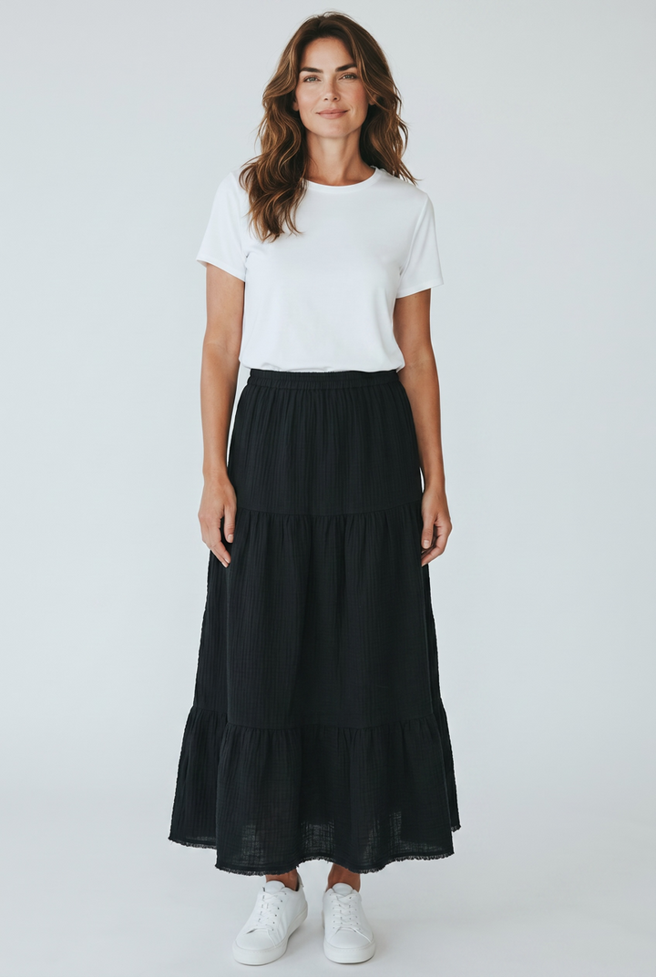 Organic Cotton Gauze Tiered Skirt