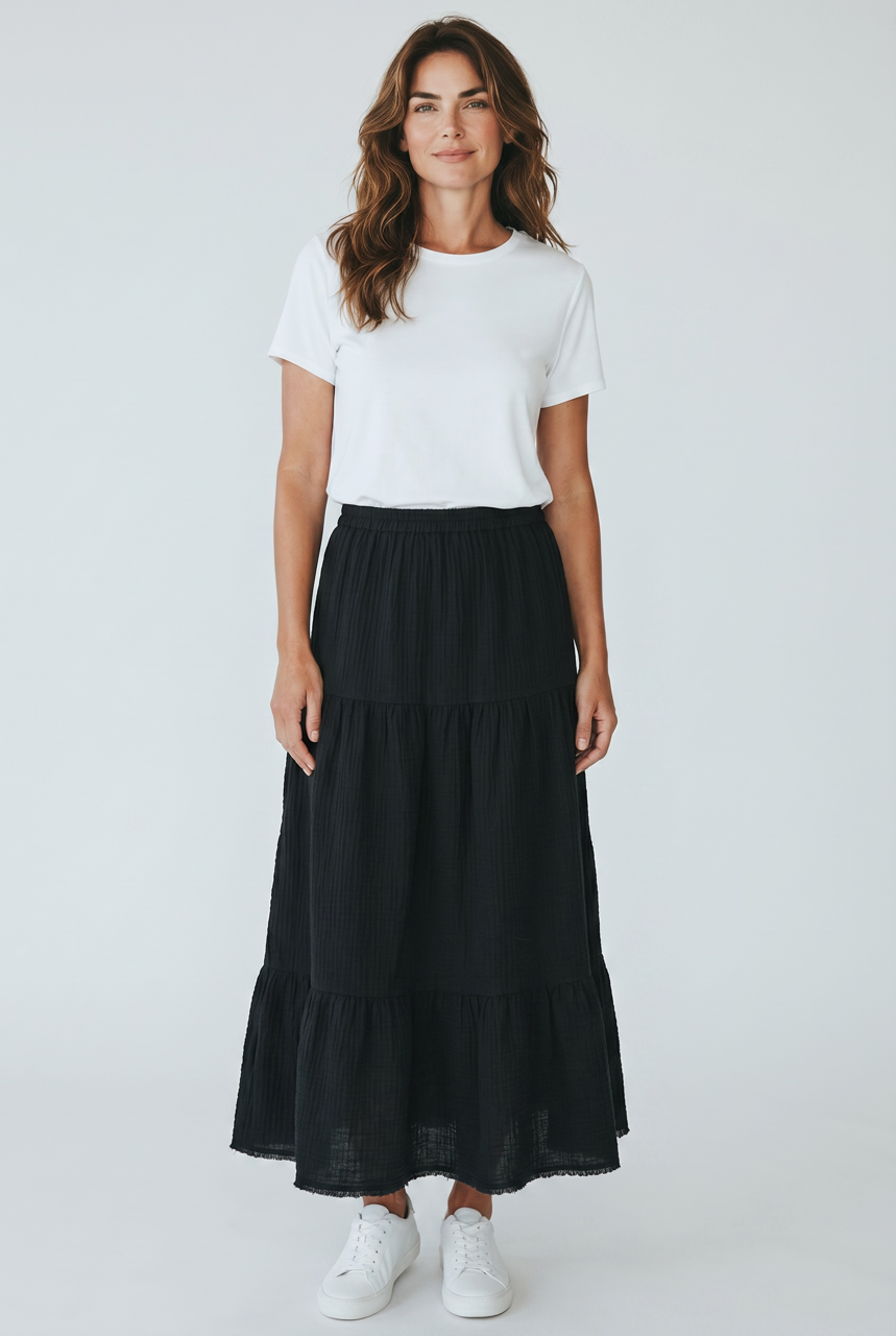 Organic Cotton Gauze Tiered Skirt