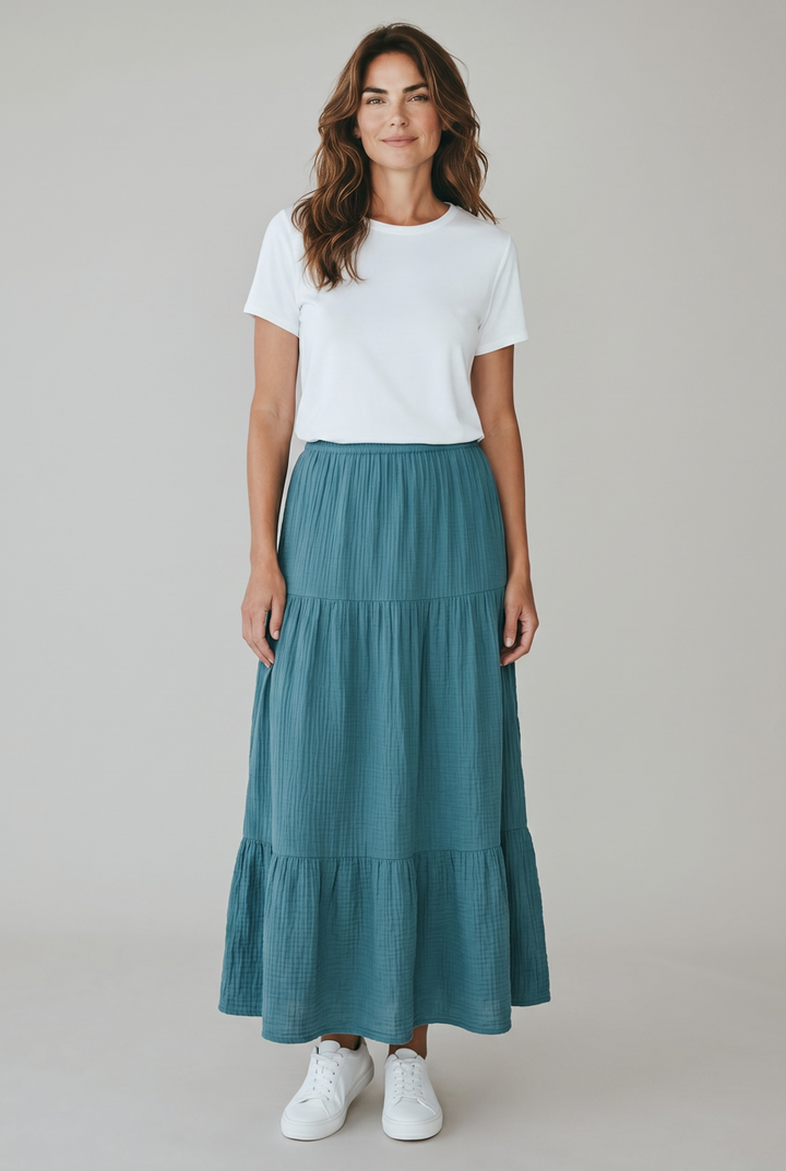 Organic Cotton Gauze Tiered Skirt