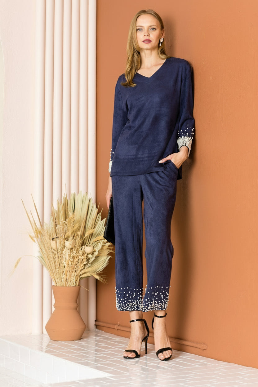Alani Stretch Suede Top with Pearls