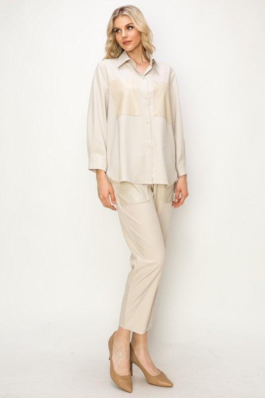 Willa Woven Shirt with Leather Patches