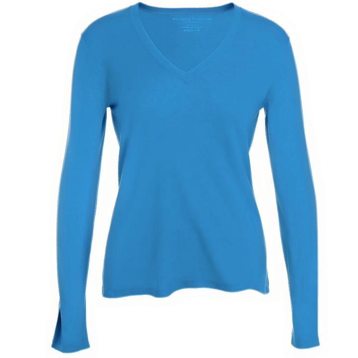 V Neck Long Sleeve Cashmere Shirt - Ocean