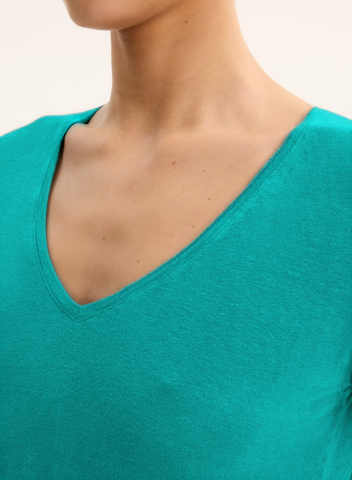 V-Neck Short Sleeve Linen Shirt - Menthol
